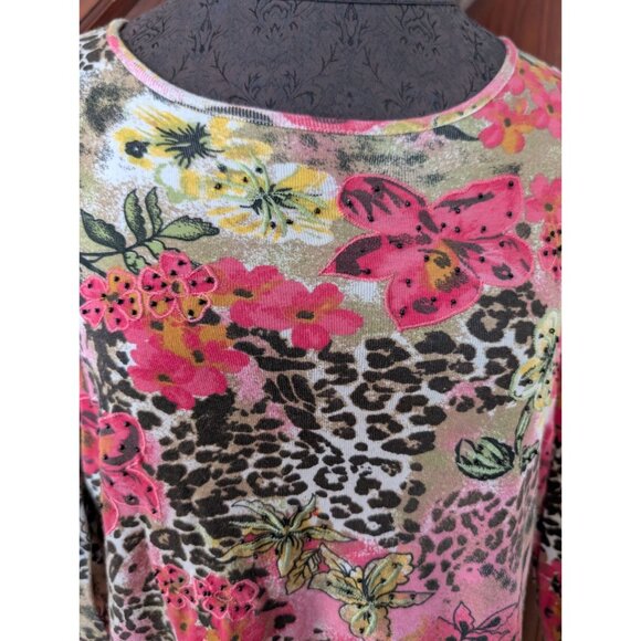 Laura Ashley Petite Floral & Leopard Print Long Sleeve Top Cotton PL - Picture 2 of 6